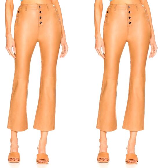 Revolve Leather Pants Camila Coelho Button Crop Camel Size S New $358 - Picture 2 of 8
